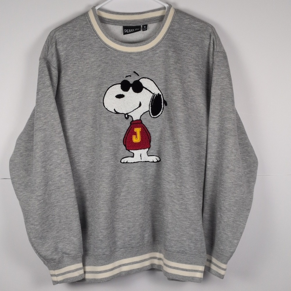 Peanuts Sweatshirt Womens M Gray Snoopy Retro Varsity Embroidered Pullover